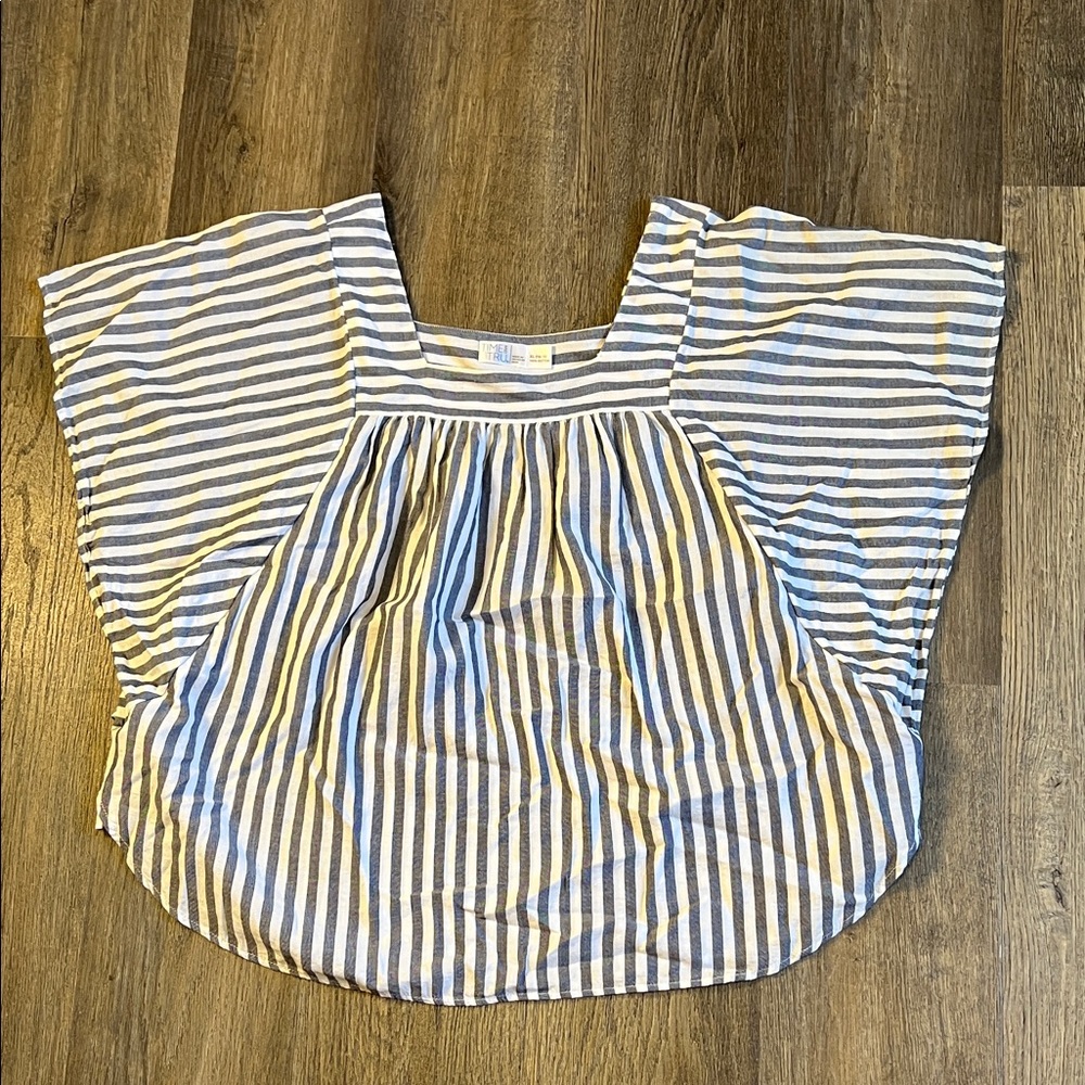 Time and Tru Blue and White Striped Blouse Size XL